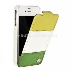 Кожаный чехол для iPhone 4 и 4S Melkco CE Rainbow 3 (Yellow/White/Green LC), цвет желтый/белый/зеленый